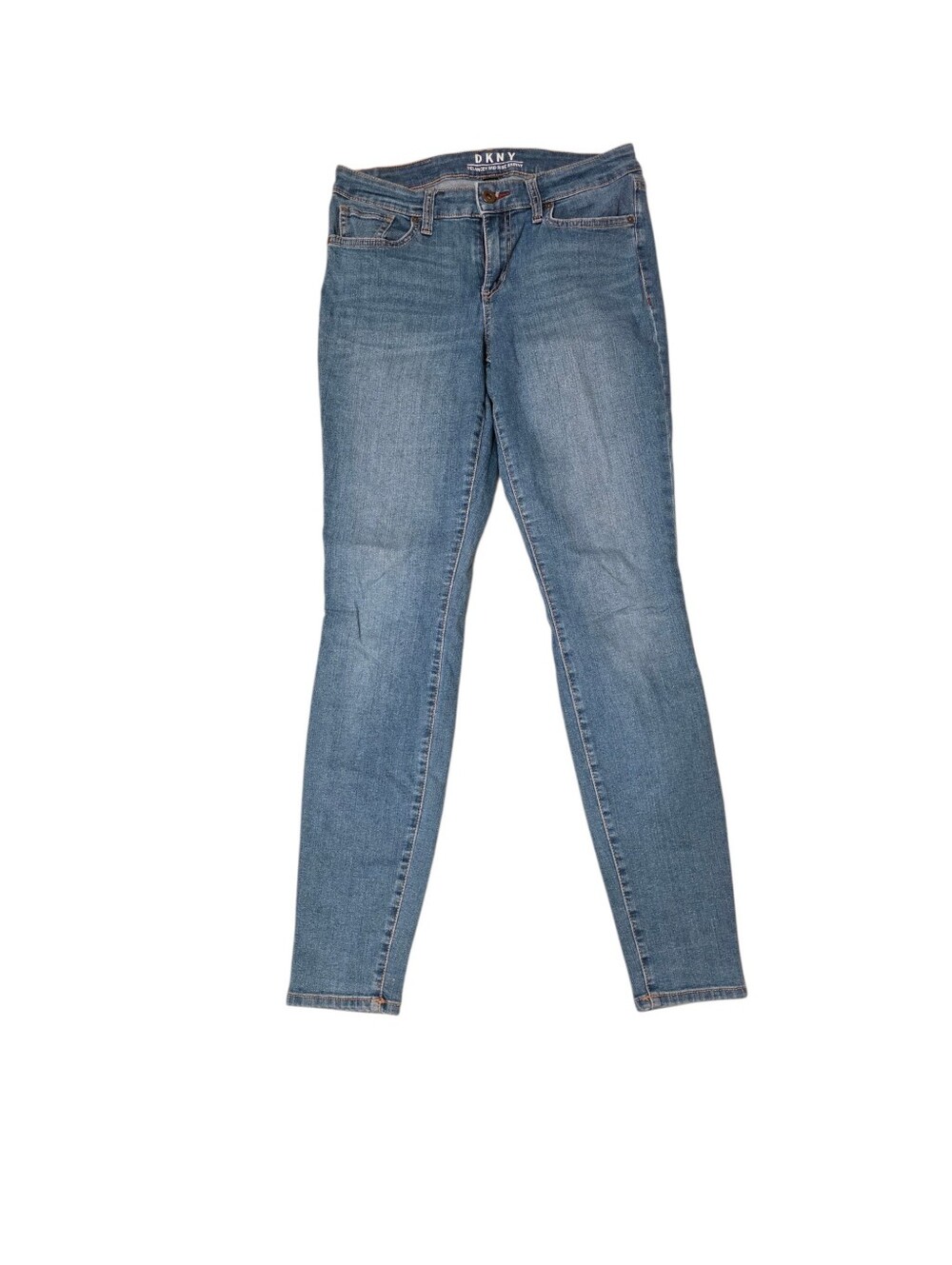 DKNY Delancey Mid Rise Skinny Jeans - Denim Blue with Brown Stitching